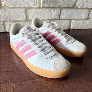 Adidas Women's VL Court 3.0 White and Pink Sneakers